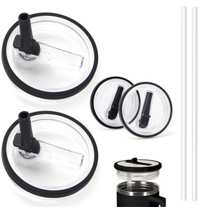 [1+1] 대용량 텀블러 교체용 뚜껑-887ml/1180ml 호환 접이식 플립 빨대 밀폐 뚜껑, 블랙+블랙, 1180ml, 2개