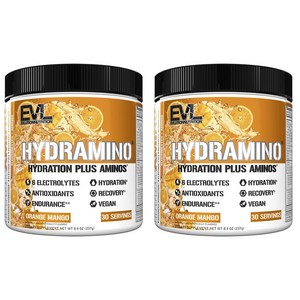 EVLUTIONNUTRITION 하이드로아미노 하이드레이션 플러스 아미노 오렌지 망고 맛, 237g, 2개