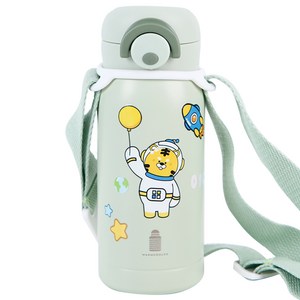 웜쿨러 원터치 보온 보냉 텀블러(스티커+스트랩세트), 03그린텀블러+스트..., 350ml, 1세트