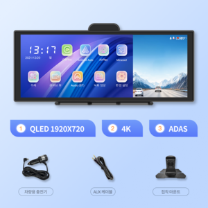 Imagebon H70 Pro 11.4 인치 4K ADAS In-cell 스크린 블랙 박스 CarPlay & Android Auto 야시 내비게이션, H70 Pro, 1GB