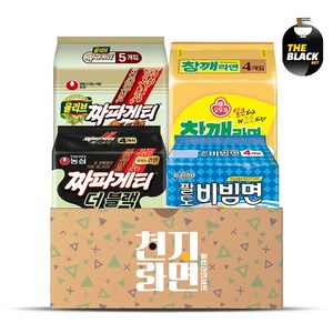 [천지라면] 더블랙 봉지라면세트 4종 (짜파게티4 짜파게티더블랙4 비빔면4 참깨라면4), 1세트