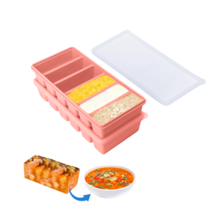 SMABAT 밀폐 실리콘큐브 2개세트 냉동 보관용기 얼음틀 실리콘 큐브 6구 1200ml, 600ml, 핑크, 2개