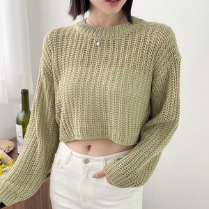 더리즈 여름 긴팔 오버핏 크롭 티 핏좋은 그물 망사 니트 티셔츠