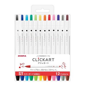 제브라 클릭아트 노크식 수성 컬러펜 12색 세트