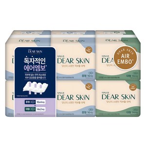 디어스킨 에어엠보 생리대 날개형 중 16p 4팩 + 대 14p 2팩 세트, 1세트