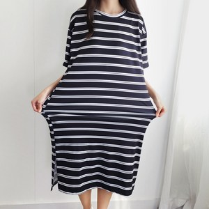 클레비옴 [1+1] 빅사이즈 잠옷 여성 롱원피스 여름 스트라이프 데일리룩 임산부 산모복 집에서 편하게 입는