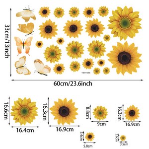 작은 상큼 해바라기 나비 벽 스티커 거실 침실 PVC 장식 태양꽃 찬장 장식 스티커, TBW1095：60cm*33cm