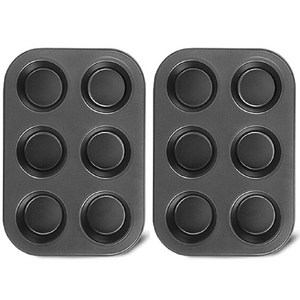 Unionvicky 넌 스틱 6 인 원 플랫 바텀 라운드 머핀틀 블랙, 18.5 x 26...., 2개
