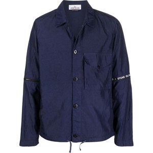 스톤 아일랜드 탈부착식 소매 로고 프린트 셔츠 재킷