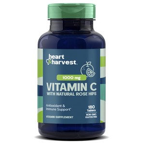 Heart & Harvest 1000mg 비타민 C 내추럴 로즈 힙 포함 타블렛, 180정, 1개