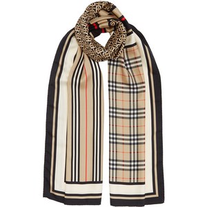 버버리 버버리 모노그램 아이콘 스트라이프 앤 체크 프린트 실크 스카프