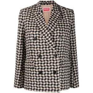 겐조 웨이비 체크 더블 브레스티드 블레이저, 베이지계열+블루계열, France 36