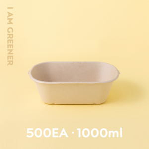 아이엠그리너 사각호환M 1칸 타원 밀짚 펄프 용기 + PLA 투명 뚜껑 세트 1000ml, 10개, 50세트