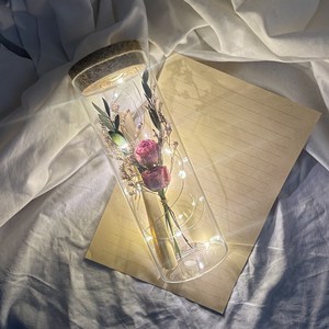 [프렌치로즈]6타입 LED 코르크 유리병 기념일 선물 꽃 편지지 세트 핑크 드라이 플라워, 혼합색상, 1개