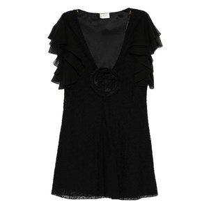 생로랑 flower-brooch mini dress, 블랙계열, France 38(KR 66)