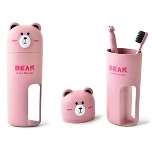 휴대용 여행용 어린이집 칫솔 치약 통 케이스 모음, 베어 치솔통 핑크, 1개