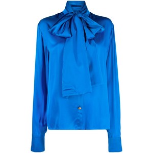 발망 푸시 보우 새틴 블라우스