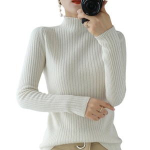 여성 가을겨울 니트 반폴라 폴라티 긴팔 단색 니트티 Women's knitwear