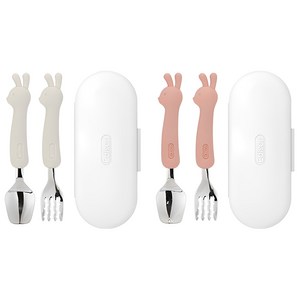 에디슨 실리콘 유아 스푼포크케이스 세트 베이비, 토끼핑크 + 토끼크..., 스푼 + 포크 + ..., 1세트