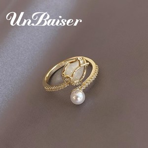 UNBAISER 러블리 장미 로즈 진주 반지 2colo