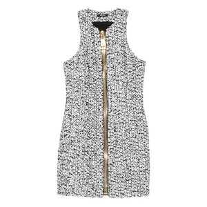 발망 지퍼 프런트 트위드 미니 드레스, 화이트계열+블랙계열, France 38(KR 66)