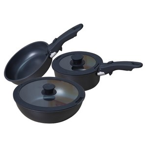 Leicast 원터치 탈착 손잡이 논스틱 냄비 3종 세트, 우유 팬 + 프라이..., 블랙, 1세트