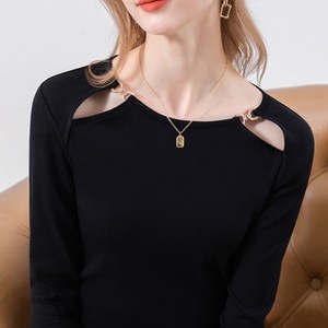 데일로엔 여성용 체인 섹시 라운드넥 긴팔티셔츠