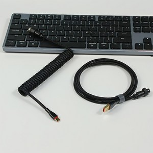 기계식 키보드 커스텀 항공케이블 코일 C to USB, 블랙, 180cm, 1개