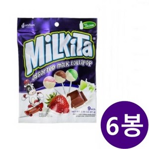 밀키타 어쏘티드 밀크 롤리팝, 81g, 6개