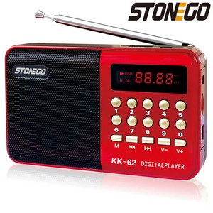 STONEGO 용품 MP3 플레이어 충전식 스피커 디지털 장치 USB 휴대용 미니 라디오 TF FM 휴대용 스톤고, 1) 빨간, 01 빨간, 1개