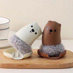 바르 교체형 다용도 손잡이 아크릴 수세미, 1, 화이트+브라운, 1