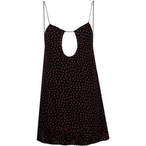 생로랑 폴카 도트 프린트 컷아웃 디테일 미니 드레스