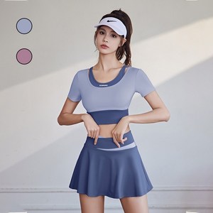 Titikong 여성용 요가복 필라테스 2종 세트 반팔+스커트