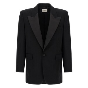 생로랑 피크드 라펠 싱글 브레스티드 블레이저, 블랙계열, France 50