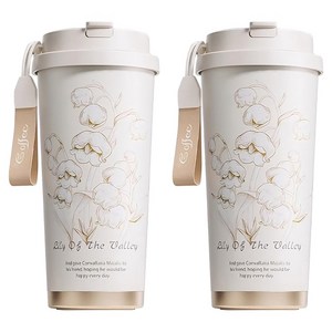 GIANXI 플라워 레터 커피 텀블러, 퓨어 화이트, 500ml, 2개