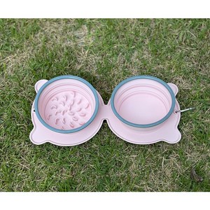 루이어멍 반려동물 실리콘 접이식2구 여행 캠핑용, 1개, 핑크
