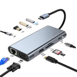 큐앤씨 10포트 11포트 12포트 usb c타입 멀티 허브 노트북 스탠드, 10 in 1, 1개