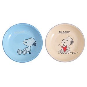 Keyiyijia 스누피 원형 깊은 접시 세트 KP001, 블루 + 베이지, 접시 x 2, 1세트