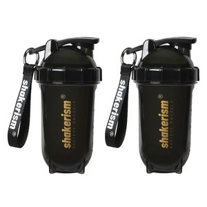 Shakerism 트리탄 스포츠 단백질 쉐이크 컵, 블랙골드+클리어, 500ml, 2개