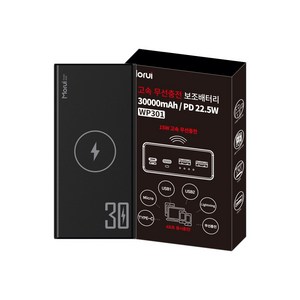 모루이 고속 무선충전 대용량 보조배터리 30000mAh PD22.5W 15W 멀티단자, 블랙, WP301