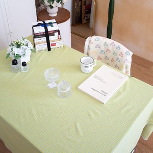 쿠션스토리 체크 선염면 식탁보 레몬그린, 2인 140x90, 1개