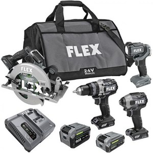 FLEX 24V 브러시리스 무선 4 툴 콤보 키트 해머 드릴 헥스 임팩트 드라이버 원형 톱 3개가 포함된 작업용 조명.5Ah 6.0아 스택형 리튬 배터리 및 280W 급속 충전, Hamme Dill/ Hex Impact/ Cic, 1개