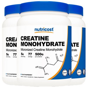 뉴트리코스트 마이크로나이즈드 크레아틴 모노하이드레이트 블루 라즈베리 맛, 500g, 3개
