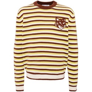 메종키츠네 폭스 헤드 인타르시아 스트라이프 스웨터, 그린계열+브라운계열, Standard L(KR 105)