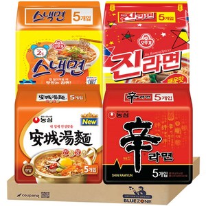 블루존 봉지라면 4종 (신라면5p + 안성탕면 5p + 진라면매운맛5P + 스낵면5P) 세트, 1세트