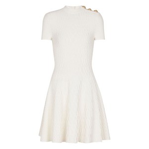 발망 텍스처 니트 플레어 미니 드레스, 화이트계열, France 40(KR 66)
