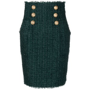 발망 버튼 디테일 트위드 펜슬 스커트, 그린계열, France 38(KR 66)