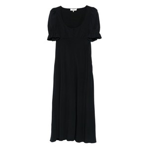 끌로에 퍼프 소매 버튼 프런트 미디 드레스