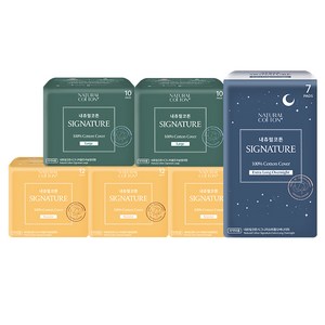 내츄럴코튼 시그니처 생리대 날개형 중형 12p x 3팩 + 대형 10p x 2팩 + 오버나이트 7p, 1세트