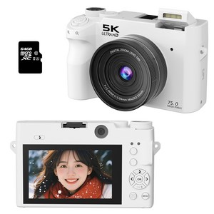 RUNHome WIFI 5K 고급 디지털 카메라 앞뒤 7500W 캠코더 선물 여행용 인생+64GB 메모리